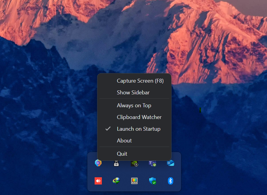 Application settings menu